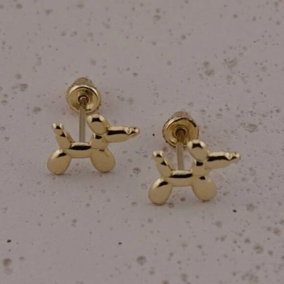 14k Real Gold Stud Earrings | Balloon Dog Stud Earrings | Birthday Gift | - Picture 1 of 9